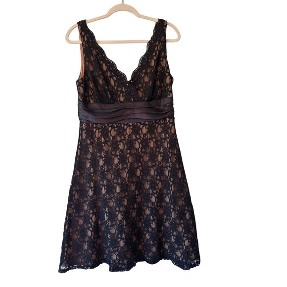 S.L. Fashions Lace Sleeveless Party Dress With Satin Waistband Sequins V-Necklin - Picture 12 of 15